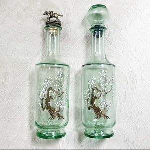Mid Century Modern MCM Decanters (Set of 2) Hand Painted Cherry Blossoms Carafes